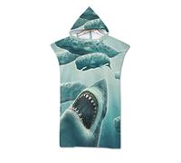 Morbuy Asciugamano Poncho Adulto, con Cappuccio Surf Microfibra Robe Morbido Asciugatura Rapida & Peso Leggero per Mare, Surf, Nuoto, Bagno, Sport Acquatici (Grande squalo Bianco Verde,75 * 110cm)