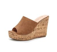 Morbuy Ciabatte con Zeppa Donna Estive Sandali alla Moda, Leggera Comoda Pantofole Tacco 11 CM Sandali con Plateau Casual Bocca di Pesce Ciabatte Aperte per Spiaggia Viaggio (38,Marrone)