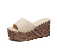 Morbuy Ciabatte con Zeppa Donna Estive Sandali alla Moda, Leggera Comoda Pantofole Tacco 5 Cm Sandali con Plateau Casual Tinta Unita Ciabatte Aperte per Spiaggia Viaggio (40,Beige)