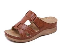 Morbuy Ciabatte Donna con Zeppa, Estive Sandali in Pelle Moda Comoda Casual Punta Aperta Pantofole Piattaforma Ciabatte Spiaggia All'aperto Antiscivolo Scarpe (CN36=231mm,Marrone)