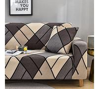 Morbuy Copridivano Elasticizzato Universale con Braccioli, Copridivano Stampa semplicità, Fodera per Divano Allungabile Antiscivolo AntiGraffio Sofa Protettore (Marrone,2 posti(145-185cm))