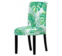 Morbuy Coprisedie con Schienale Elasticzzato, Foglie Stampa Coprisedile Sala da Pranzo Hotel Cerimonia Banchetto Lavabile Estraibile Party Decor (6 Pezzi,Foglia Verde 8)