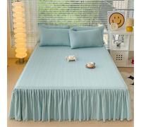 Morbuy Gonna da Letto per Singolo Matrimoniale e Una Piazza e Mezza Elasticizzata Copriletto con Volant Coprirete per Letto Lenzuola con 2 Federe (Blu,120cmx200cm)