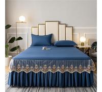 Morbuy Gonna da Letto Pizzo per Matrimoniale e Una Piazza e Mezza Elasticizzata Copriletto con Volant Coprirete per Letto Lenzuola con 2 Federe (200x220cm,Blu Navy)
