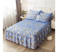 Morbuy Gonna da Letto Trapuntata per Singolo Matrimoniale e Una Piazza e Mezza Elasticizzata Copriletto con Volant Coprirete per Letto Lenzuola con 2 Federe (150x200cm,Fiori Bianchi)