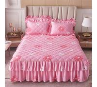 Morbuy Gonna da Letto Trapuntata per Singolo Matrimoniale e Una Piazza e Mezza Elasticizzata Copriletto con Volant Coprirete per Letto Lenzuola con 2 Federe (180x220cm,Fiore Rosa)