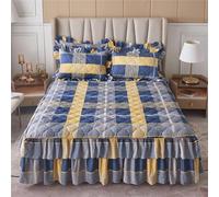 Morbuy Gonna da Letto Trapuntata per Singolo Matrimoniale e Una Piazza e Mezza Elasticizzata Copriletto con Volant Coprirete per Letto Lenzuola con 2 Federe (150x200cm,Giallo Blu)