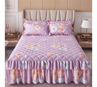 Morbuy Gonna da Letto Trapuntata per Singolo Matrimoniale e Una Piazza e Mezza Elasticizzata Copriletto con Volant Coprirete per Letto Lenzuola con 2 Federe (120x200cm,Viola)