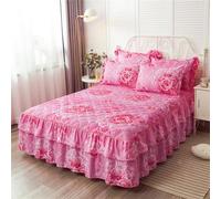 Morbuy Gonna da Letto Trapuntata per Singolo Matrimoniale e Una Piazza e Mezza Elasticizzata Copriletto con Volant Coprirete per Letto Lenzuola con 2 Federe (180x220cm,Fiore 8)