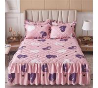 Morbuy Gonna da Letto Trapuntata per Singolo Matrimoniale e Una Piazza e Mezza Elasticizzata Copriletto con Volant Coprirete per Letto Lenzuola con 2 Federe (150x200cm,Rosa Viola)