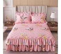 Morbuy Gonna da Letto Trapuntata per Singolo Matrimoniale e Una Piazza e Mezza Elasticizzata Copriletto con Volant Coprirete per Letto Lenzuola con 2 Federe (180x200cm,Rosa)