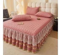 Morbuy Gonne da Letto Elasticizzato per Singolo Matrimoniale, Copri Bordo Letto con Balza Copriletto con Federe e Volant Mantovana Giroletto per 40cm di Altezza (AX606 Rosa,200x220cm)