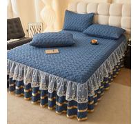 Morbuy Gonne da Letto Elasticizzato per Singolo Matrimoniale, Copri Bordo Letto con Balza Copriletto con Federe e Volant Mantovana Giroletto per 40cm di Altezza (AX606 Blu,120x200cm)