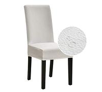 Morbuy Moderno Seersucker Coprisedie Impermeabile Fodera per Sedia Tinta Unita con Schienale per Sala Pranzo Hotel Banchetto Party Decor, Lavabile e Sfoderabile (Bianca,4 Pezzi)