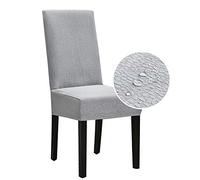 Morbuy Moderno Seersucker Coprisedie Impermeabile Fodera per Sedia Tinta Unita con Schienale per Sala Pranzo Hotel Banchetto Party Decor, Lavabile e Sfoderabile (Grigio Chiaro,6 Pezzi)