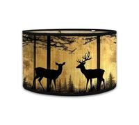 Morbuy Paralume a Tamburo E27 in Bambù, Stampa foresta cervo Paralume Sostituibile per Lampada da Tavolo, Lampadario, Lampada da Terra, Lampada Accessorio, Decorazioni per Casa (Alce)