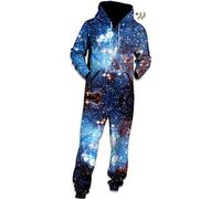 Morbuy Pigiama Jumpsuit a Maniche Lunghe, Unico Unisex Uomini Donna Intero Tuta con Cappuccio Casual Overall Selvaggio Caldo Monopezzo da Notte Onesie (XL, Stella Blu)