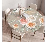 Morbuy Plastificata Tovaglia Rotondo con Bordo Elastico, Tovaglie da Tavola Antimacchia Plastica Tovaglia per Salotto caffè Pranzo Paesaggio da Giardino Decorazione (140cm,Fiore di Rosa)