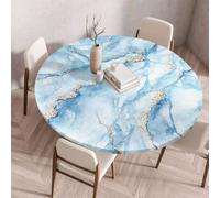 Morbuy Plastificata Tovaglia Rotondo con Bordo Elastico, Tovaglie da Tavola Antimacchia Plastica Tovaglia Colorato per Salotto Caffè Pranzo Giardino Decorazione (Blu,120cm)