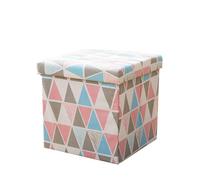 Morbuy Poggiapiedi Pieghevole Pouf Cubo Contenitore Stoccaggio,Nord Europa Panca Seduta Sgabello con in Lino Rimovibile Coperchio per Camera da Letto Corridoio (30x30x30cm,Geometria Rosa Blu)