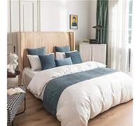 Morbuy Runner Letto con Cuscini, Estivo Corridore del Letto Morbido Confortevole Sciarpa da Letto Modern Scarf Runner Hotel Bed Runners Decorazione Letto Matrimoniale (45x240+45x45cm,Blu foschia)
