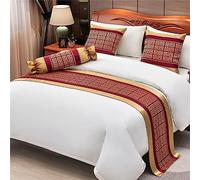 Morbuy Runner Letto con Cuscini, Estivo Corridore del Letto Morbido Confortevole Sciarpa da Letto Modern Scarf Runner Hotel Bed Runners Decorazione Letto Matrimoniale (Rosso splendido,50x260+50x50cm)