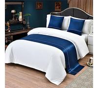Morbuy Runner Letto con Cuscini, Estivo Corridore del Letto Morbido Confortevole Sciarpa da Letto Modern Scarf Runner Hotel Bed Runners Decorazione Letto Matrimoniale (50x240+50x50cm,Linea Blu Scuro)