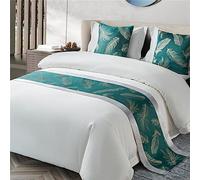 Morbuy Runner Letto con Cuscini, Estivo Corridore del Letto Morbido Confortevole Sciarpa da Letto Modern Scarf Runner Hotel Bed Runners Decorazione Letto Matrimoniale (Piuma Verde,50x260+50x50cm)