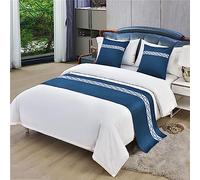 Morbuy Runner Letto con Cuscini, Estivo Corridore del Letto Morbido Confortevole Sciarpa da Letto Modern Scarf Runner Hotel Bed Runners Decorazione Letto Matrimoniale (50x180+50x50cm,Onde Blu Scuro)