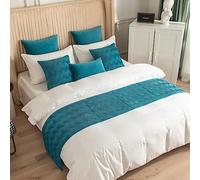 Morbuy Runner Letto Matrimoniale, Corridore Letto, Morbido Confortevole Sciarpa e Federa da Letto, Modern Alberghi Scarf Runner Decorazione (45x45 cm (Federa Jacquard),Cielo Blu)