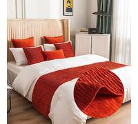 Morbuy Runner Letto Matrimoniale, Corridore Letto, Reversibile Plissettato Sciarpa e Federa da Letto, Modern Alberghi Scarf Runner Decorazione (45x45 cm (Federa Jacquard),Arancia)