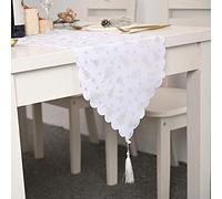 Morbuy Runner Natalizio Strato in Cotone e Lino Ricamato Natalizio Tavolo Ricamato Bandiera Bandiera Tavolo da tè Tovaglia Decorativo con Nappa Arazzo Runner Letto (180 * 36cm,Argento)
