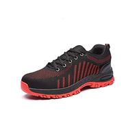 Morbuy Scarpe Antinfortunistiche con Punta in Acciaio, Uomo Donna SneakerTraspiranti Comode Protezione Alpinismo Scarpe da Lavoro Sportive di Sicurezza Cantiere (44EU=270mm,Rosso)