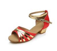 Morbuy Scarpe da Ballo Latino Ragazza Morbide Comode Scarpe Ballo Danza Classica Salsa Bambina con 3 cm Tacco Basso Pratica Principiante Salsa Ballo Liscio (lingotto d'oro Rosso,25)