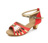 Morbuy Scarpe da Ballo Latino Ragazza Morbide Comode Scarpe Ballo Danza Classica Salsa Bambina con 4 cm Tacco Basso Pratica Principiante Salsa Ballo Liscio (lingotto d'oro Rosso,29)