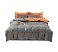 Morbuy Set Copripiumino in Microfibra di 3 Pezzi, Set Biancheria da Letto di Geometria Stampa, Sacca Copripiumino per Letto Matrimoniale Piazza e Mezza Singolo (Strisce Arancioni,180x220cm)