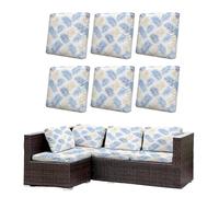 Morbuy Set di 6/8 Copricuscini per Esterno, Impermeabili Copricuscini da Giardino e Patio, Coperture di Ricambio per Mobili da Giardino Divano Angolare in Rattan (Foglie di palma blu,8)
