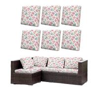 Morbuy Set di 6/8 Copricuscini per Esterno, Impermeabili Copricuscini da Giardino e Patio, Coperture di Ricambio per Mobili da Giardino Divano Angolare in Rattan (Fiori Rosa Accidenti,6)