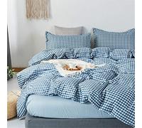 Morbuy Set di Biancheria da Letto 4 Pezzi - Plaid Stampa Set Copripiumino in Microfibra con 1 Lenzuola Piane e 2 Federe per Letto Singolo Matrimoniale King (Azzurro,180x220cm /1.8M)