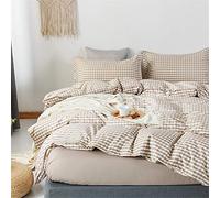 Morbuy Set di Biancheria da Letto 4 Pezzi - Plaid Stampa Set Copripiumino in Microfibra con 1 Lenzuola Piane e 2 Federe per Letto Singolo Matrimoniale King (Cachi,220x240cm /2.2M)