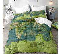 Morbuy Set di Biancheria da Letto di Mappa del Mondo Stampa, 3D Set Copripiumino Matrimoniale Singolo King in Microfibra con Federa e Copripiumini a Cerniera (Mappa Verde,220x260cm)