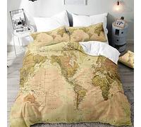 Morbuy Set di Biancheria da Letto di Mappa del Mondo Stampa, 3D Set Copripiumino Matrimoniale Singolo King in Microfibra con Federa e Copripiumini a Cerniera (Beige,200x200cm)