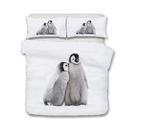 Morbuy Set di Biancheria da Letto di Matrimoniale 3D Pinguino, Set Copripiumino in Morbido Microfibra con Federa e Copripiumini a Cerniera (200x200cm,Penguin Baby)