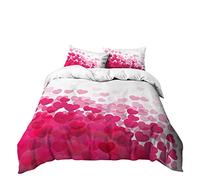 Morbuy Set di Biancheria da Letto di Matrimoniale 3D Romantico Amore Stampa Digitale, Doppio Set Copripiumino in Morbido Microfibra con Federa e Copripiumini a Cerniera (Rosa Rossa,140x210cm)
