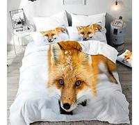 Morbuy Set di Biancheria da Letto di Matrimoniale 3D Volpe Stampa Digitale, Set Copripiumino in Morbido Microfibra con Federa e Copripiumini a Cerniera (200x200cm,Nevaio)