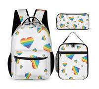 Morbuy Set Zaino Scuola Bambina,Stile Arcobaleno Zaino Moda Leggero 3 Pezzi per Ragazzo Ragazza, Zainetto Scuola + Borsa Pranzo Termica + Astuccio Matite, per Elementare e Media (Cuore d'amore)