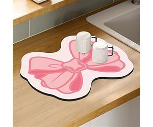 Morbuy Tappetino Scolapiatti Assorbente, Forma Papillon Tappetino per Asciugare i Piatti Asciugatura Rapida/Tappetini Bancone Cucina Antiscivolo per Macchine da Caffè e Tavoli (30x40cm,Rosa)