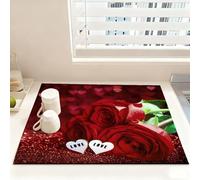 Morbuy Tappetino Scolapiatti Assorbente, Tappeto Scolapiatti Cucina Assorbente Motivo Fiore di Rosa 3D Tappetino Drenante per Cucina Asciugatura Rapida Antiscivolo (Romantico,40x50cm)