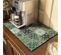 Morbuy Tappetino scolapiatti da cucina, tappetino da caffè, tappetino antiscivolo per asciugare i piatti, assorbente, per macchina da caffè, bancone della cucina, motivo piastrelle grigio scuro, 40 x