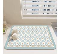 Morbuy Tappetino Scolapiatti per Asciugare i Piatti, Tappetino per Macchina da caffè, Assorbente Antiscivolo Scolapiatti Stampa Floreale Tappetini Lavello per Cucina Bancone (40x50cm,Blu)